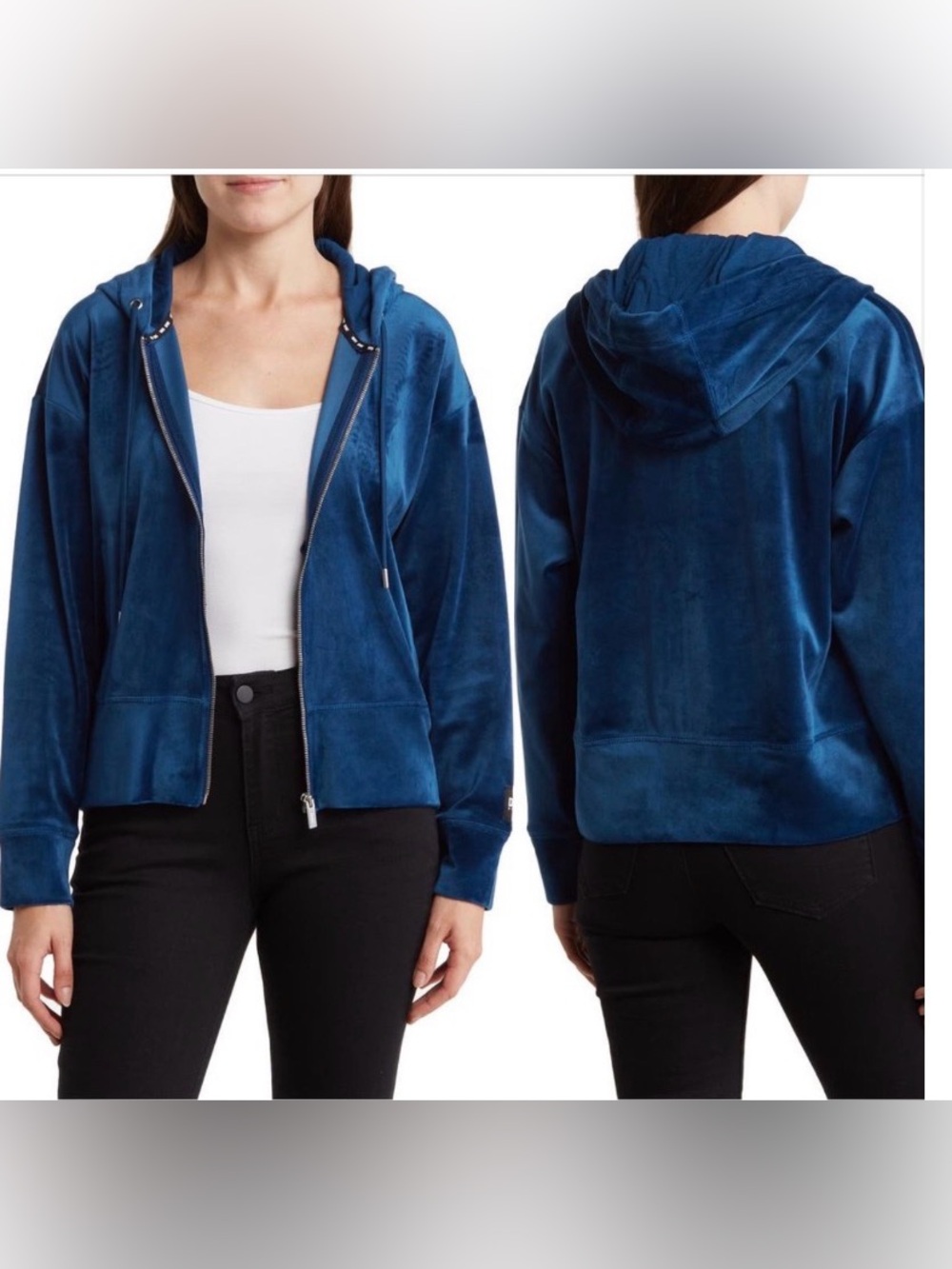 DKNY Velour Zip Hoodie in Poseidon Size X-Large EUC